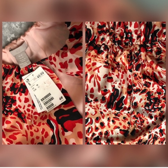 NWT H&M Red/Patterned Long Satin Dress - 10 - Picture 6 of 7